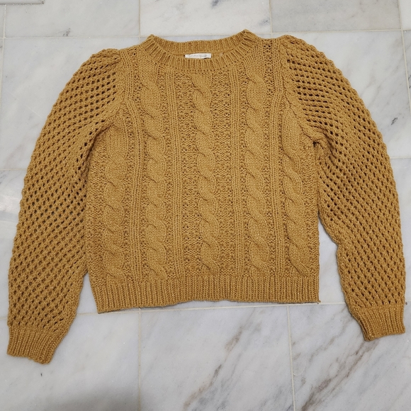 Loveshackfancy Rosie Cable Knit Sweater Amber Puff Sleeves Pullover S - Picture 4 of 10